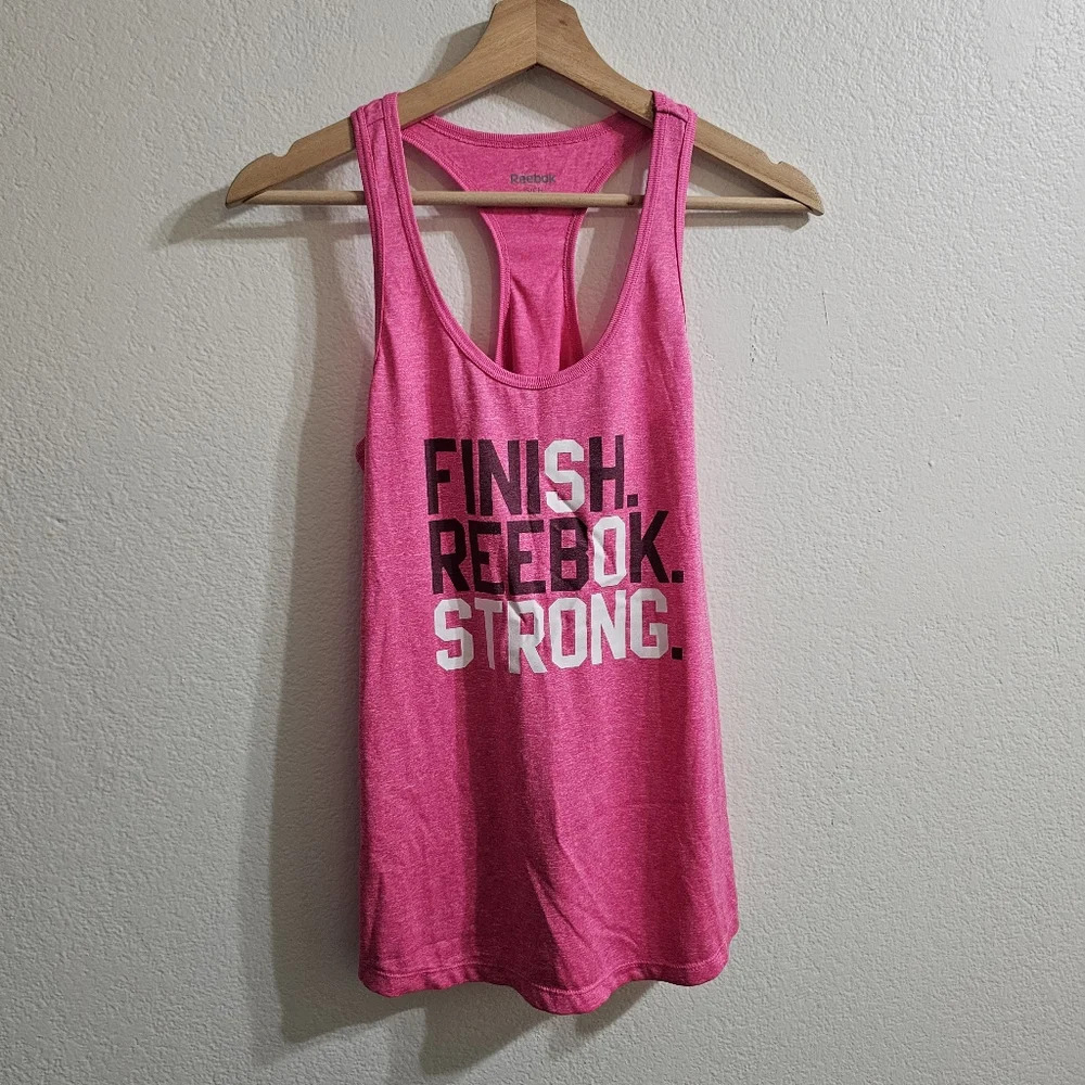 REEBOK "Finish Reebok Strong" Racerback Tank Pink Size S - Picture 2 of 9